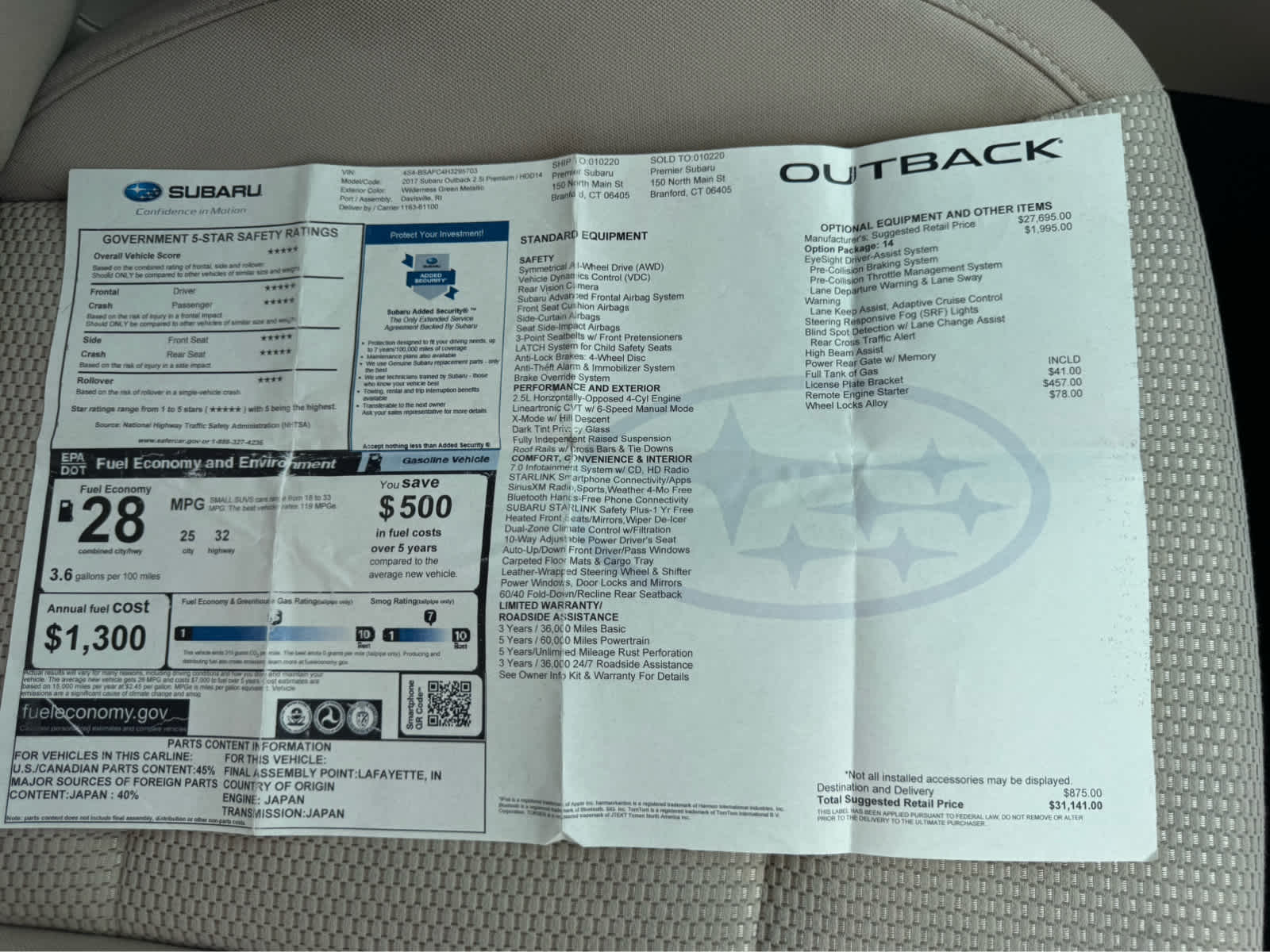 2017 Subaru Outback 2.5i Premium